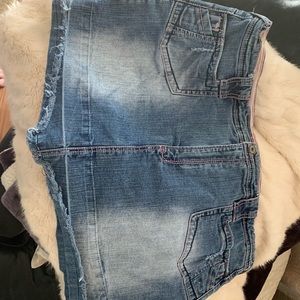 Distressed jean skirt